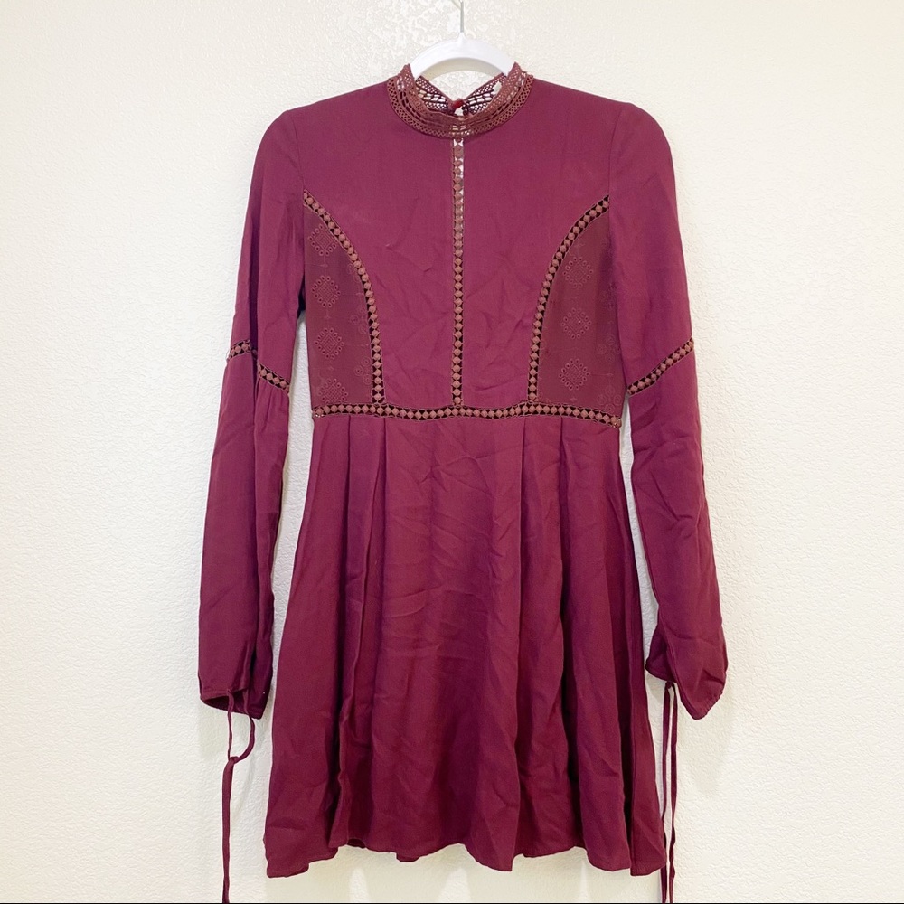 Sage the Label | Burgundy Cut Out Detail Long Sleeve Dress